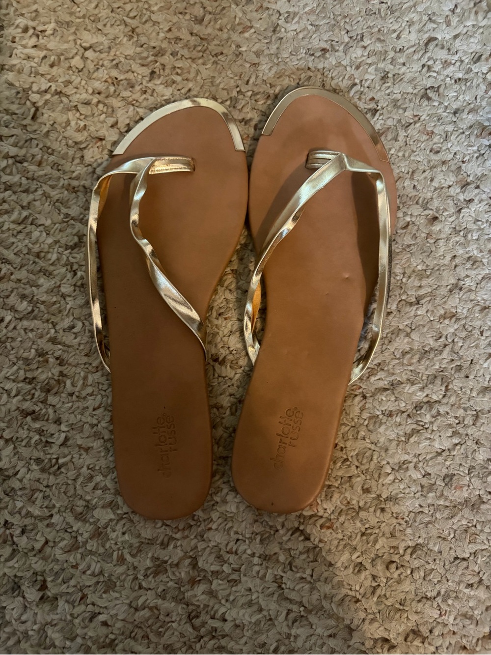 Charlotte Russe Flip Flops with Gold Thong Straps